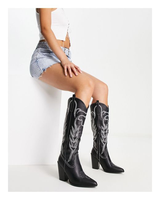 Glamorous Black Embroidered Western Boots