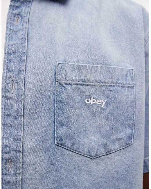 Obey Blue Owens Denim Short Sleeve Shirt for men