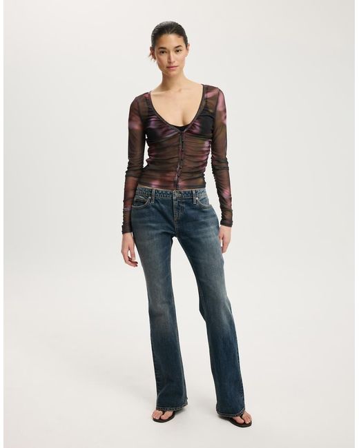 Cotton On Blue Alix Mesh Button Through Long Sleeve