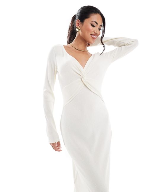 Robe longue côtelée et torsadée devant - écru ASOS en coloris White
