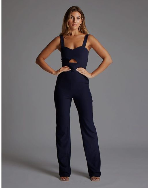 Vesper Blue Sweetheart Wide Leg Jumpsuit With Cut Out