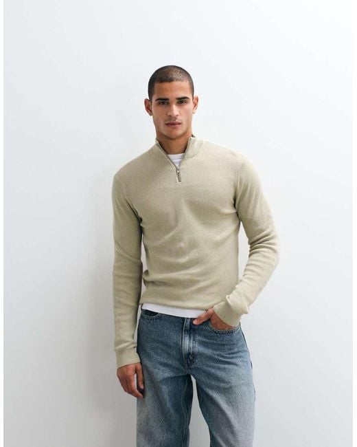 Blend Natural Knitted Quarter Zip Jumper for men