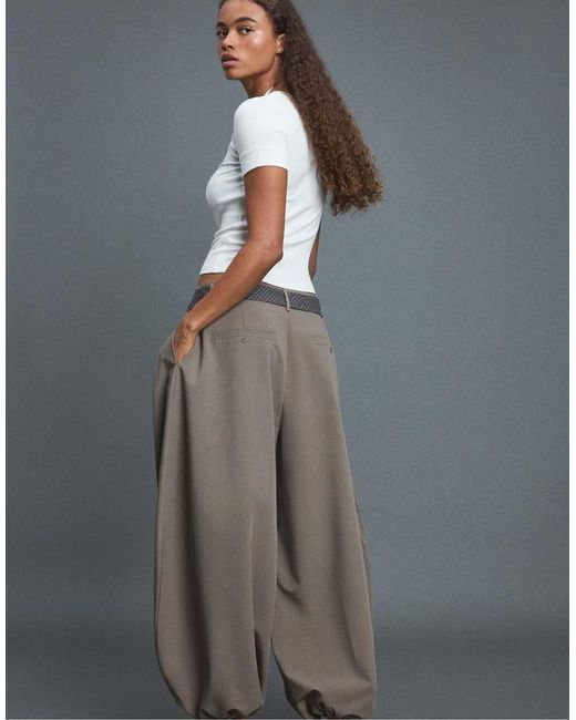 Stradivarius Gray Voluminous Sarouel Trousers With Tie Belt
