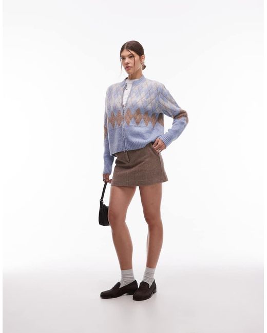 emory park Blue Argyle Zip Through Cardigan