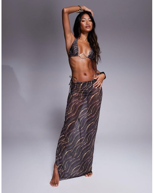 South Beach Purple Abstract Print Mesh Maxi Beach Skirt