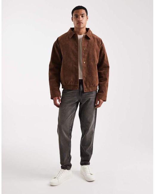 ASOS Brown Faux Suede Oversized Bomber Jacket for men