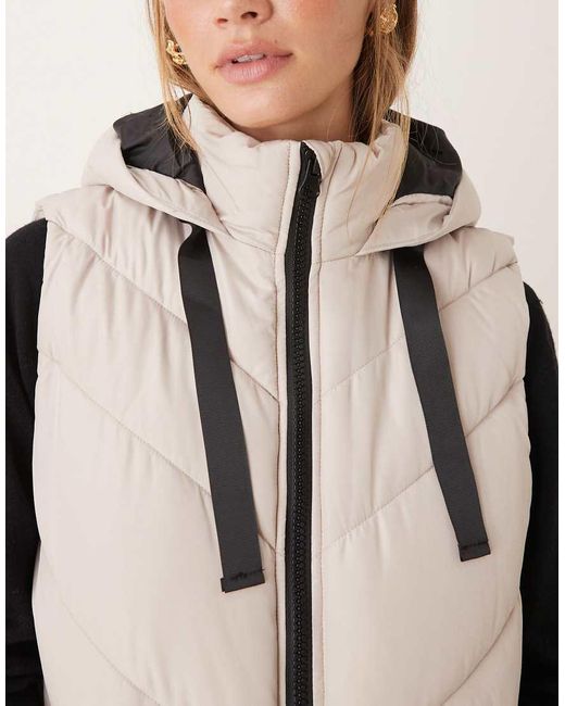 Jdy Natural Chevron Padded Longline Hooded Gilet
