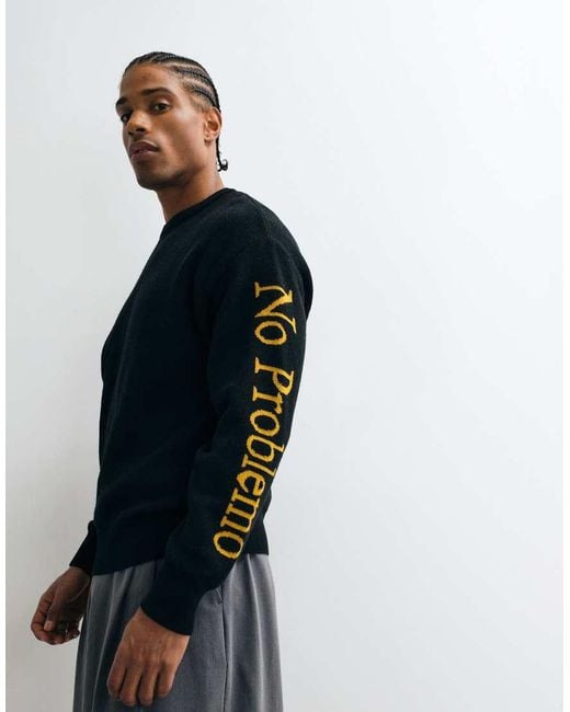 No Problemo Blue Cotton Wool Mix Knitted Jumper With Large Sleeve Logo for men