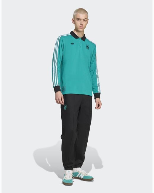 Adidas Originals – fc liverpool terrace icons – langärmliges polohemd in Green für Herren
