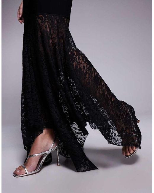 Kaiia Blue Exclusive Slinky Scarf Detail One Shoulder Asymmetric Lace Hem Maxi Dress