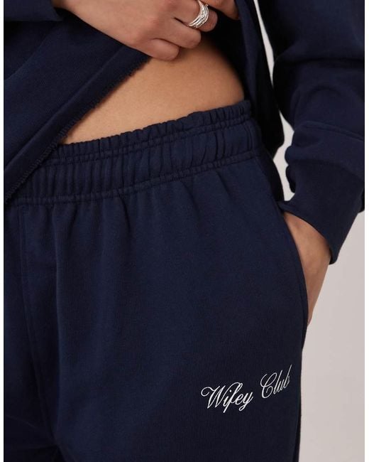 Six Stories Blue Bridal Script 'Wifey Club' Sweat Pants Co-Ord