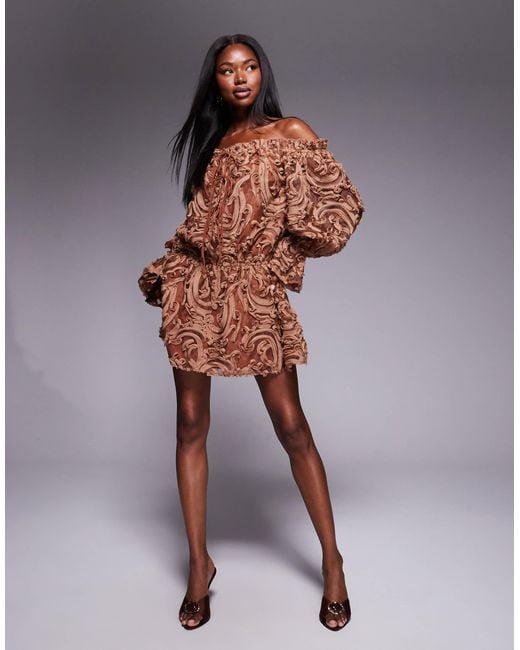 ASOS Brown – strukturiertes, schulterfreies oversize-minikleid