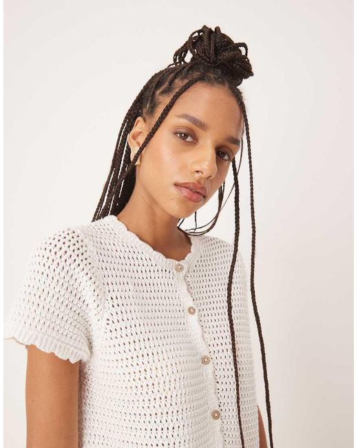 Gina Tricot Natural Co-ord Crochet Button Up Short Sleeve Top