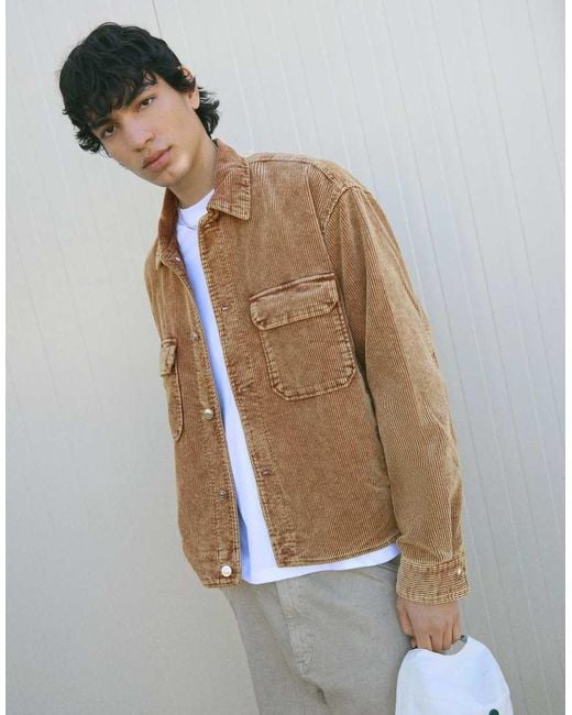 Bershka Natural Boxy Fit Corduroy Jacket for men