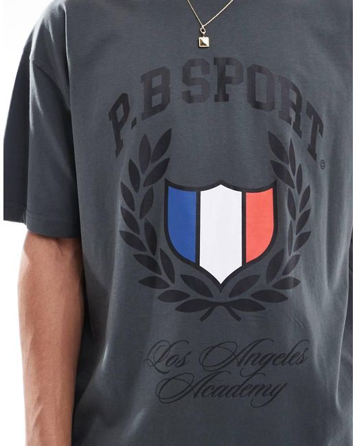 Camiseta Gris Carbón Extragrande Con Estampado Gráfico Deportivo De ASOS de hombre de color Blue
