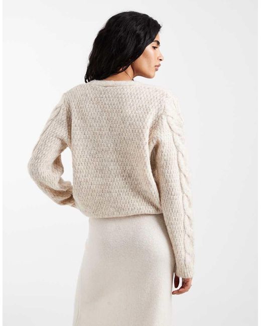Pieces Natural V Neck Cable Knit Cardigan