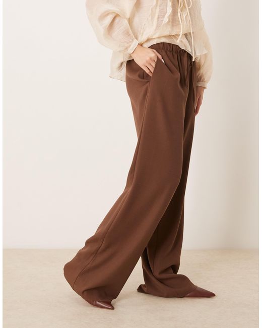 Pantalon habillé d'ensemble à enfiler en aspect lin avec cordons ASOS en coloris Natural
