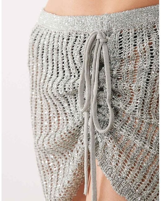 Miss Selfridge Green Beach Sequin Crochet Ruch Side Sarong Mini Skirt