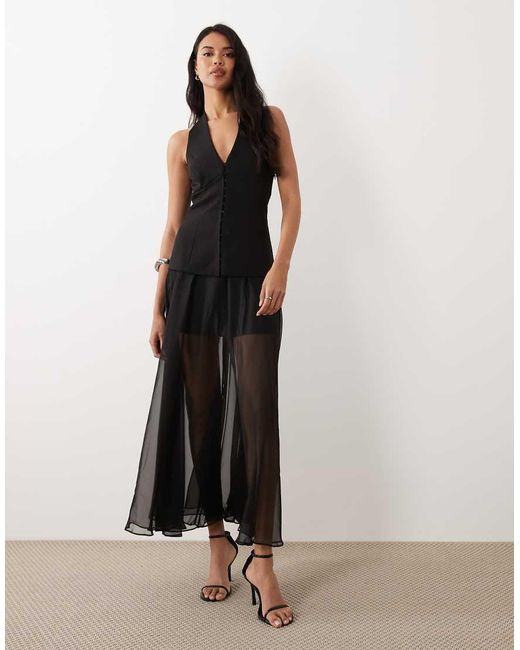Forever New Blue Tailored Hook And Eye Halter Neck Chiffon Mix Maxi Dress