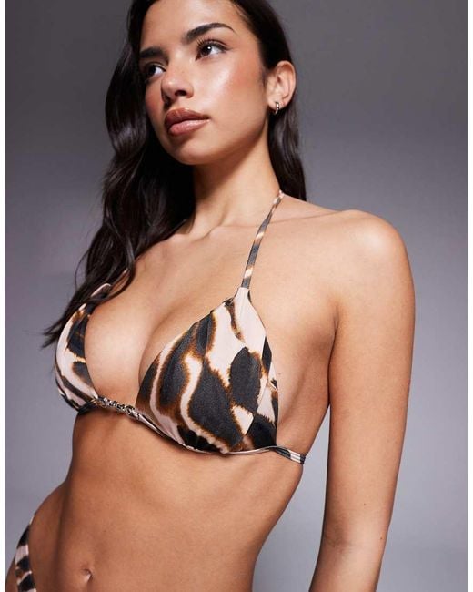 ASOS Black Nicole Molded Triangle Bikini Top With 90s Micro Trim And Removable Push Up Pads