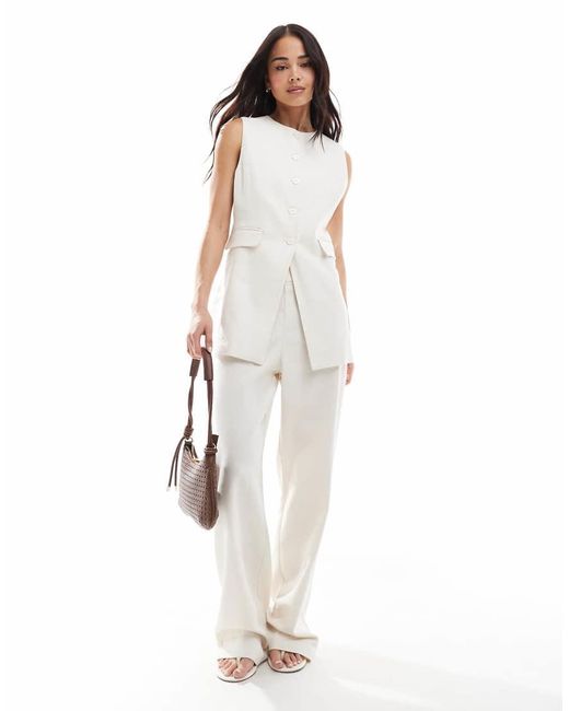 Pimkie White Linen Blend Straight Leg Trousers Co-ord