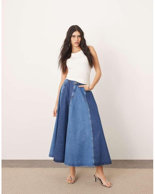 ARRANGE Blue Denim Panelled Maxi Skirt