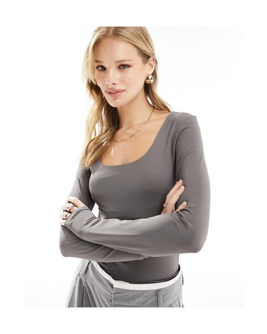 ONLY Gray Seamless Reversible Long Sleeve T-shirt
