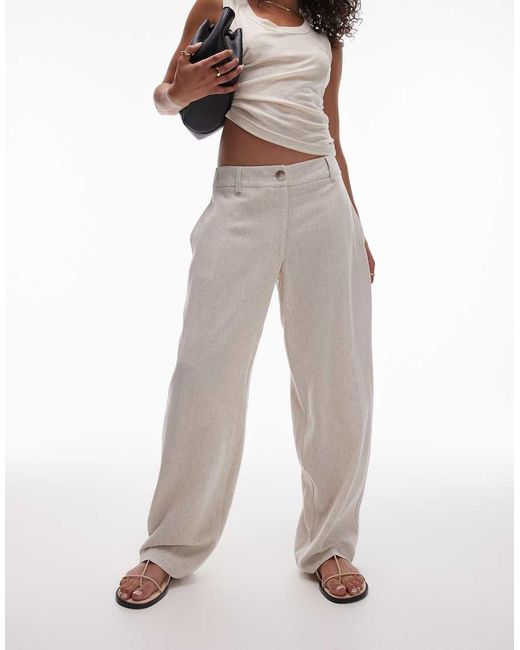 TOPSHOP White Low Slung Linen Button Trouser