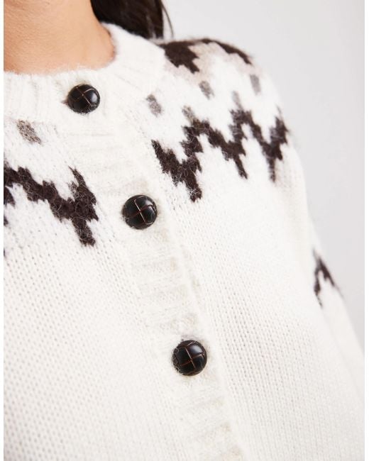4th & Reckless White Contains Wool Fairisle Button Through Cardigan