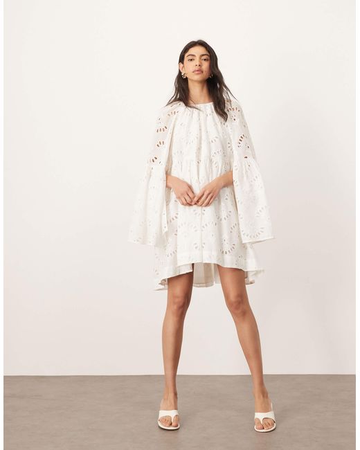 ARRANGE Natural Oversized Organdi Broderie Smock Mini Dress