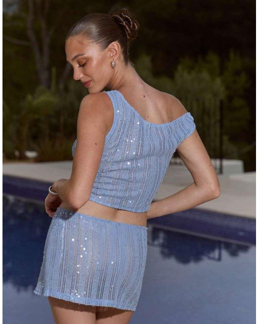 The Frolic Blue Exclusive Crochet Sequin Mini Beach Skirt