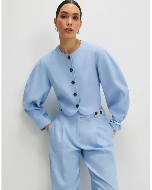 River Island Blue Linen Blend Balloon Sleeve Jacket