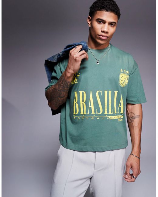 ASOS Green Oversized T-shirt With Front Text Print for men