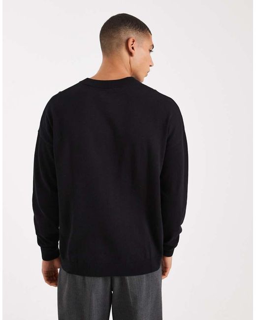 ASOS Blue Relaxed Long Sleeve Knitted Crew Neck T-Shirt for men