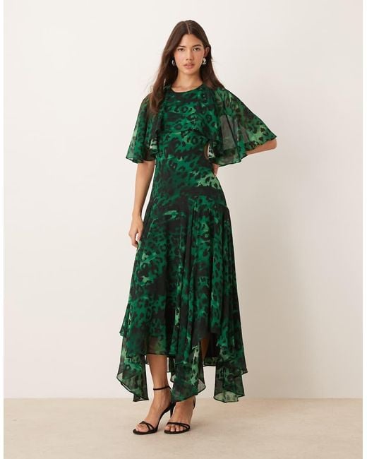 Forever New Green Open Back Ruffle Maxi Dress
