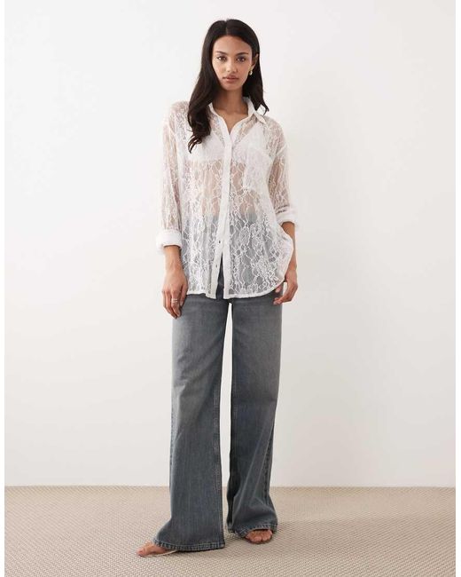 Miss Selfridge White Oversized Lace Shirt