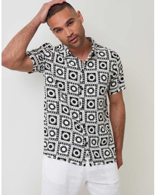 Threadbare White Geometric Sun Print Short Sleeve Shirt for men