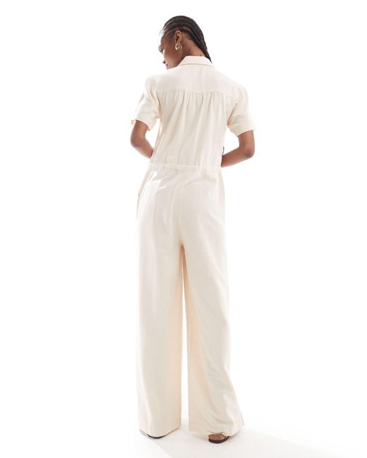 Reclaimed (vintage) White Linen Jumpsuit With Drawstrings