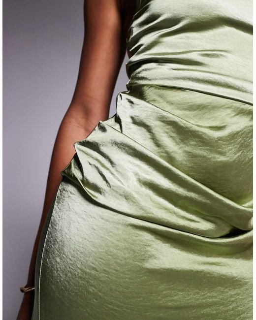 Vesper Green Satin Strappy Maxi Dress With Split