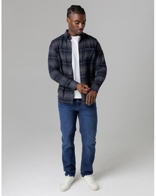 French Connection Gray Cotton Flannel Long Sleeve Shirt for men