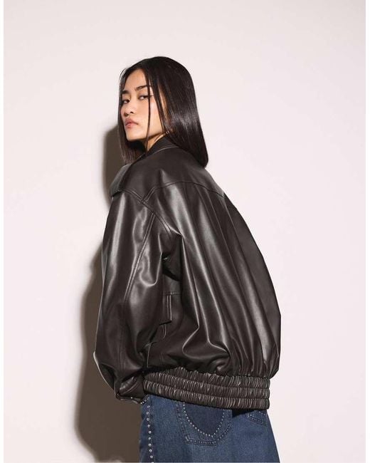 Stradivarius Black Oversize Leather Effect Biker Jacket