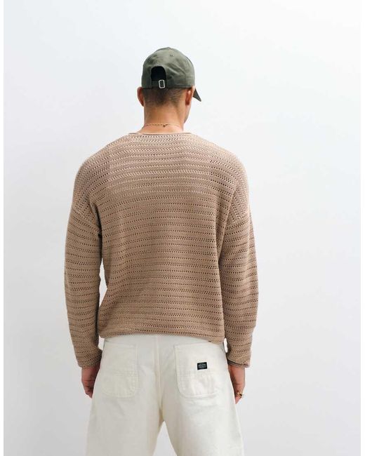 ASOS Natural Oversized Long Sleeve Knit Ribbed T-shirt for men