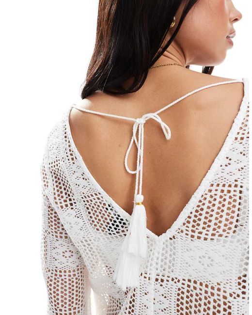 New Look White Granny Square Lace Kaftan