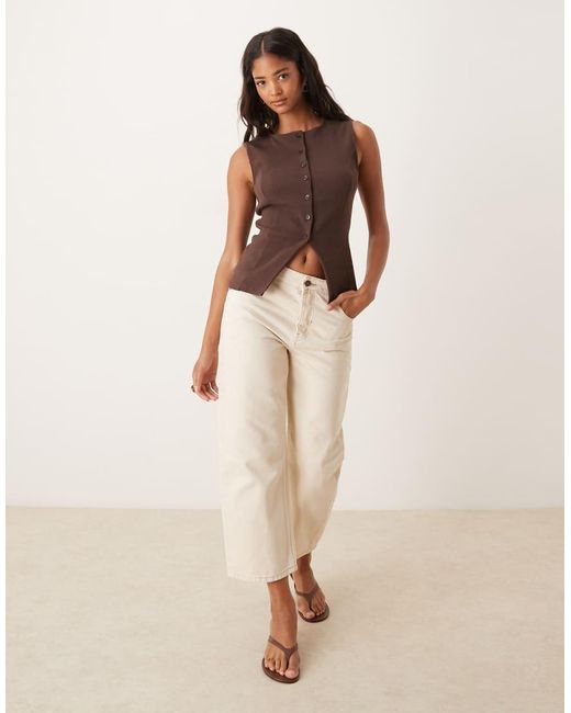 ASOS Brown Longline Cinched Rib Button Through Top