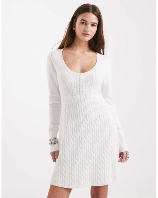 Hollister White Button Front Babydoll Knitted Mini Dress