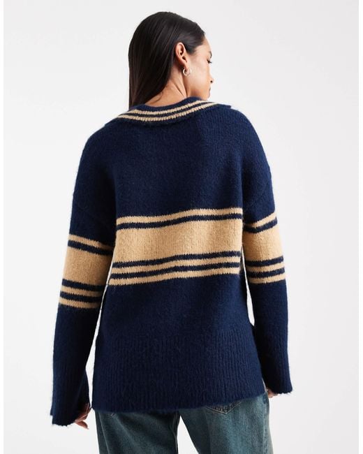 ONLY Blue Split Neck Knitted Polo