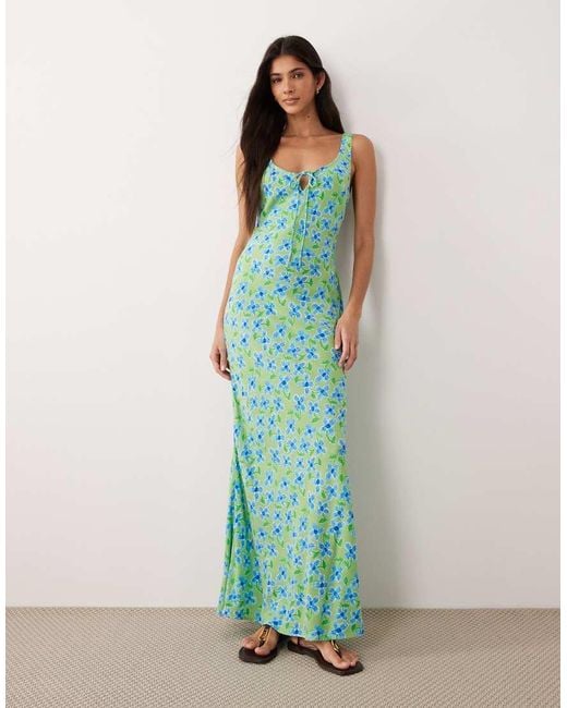 ASOS Green Scoop Neck Tie Front Midi Dress