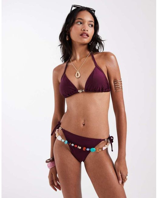 New Look Purple Shell Trim Triangle Bikini Top