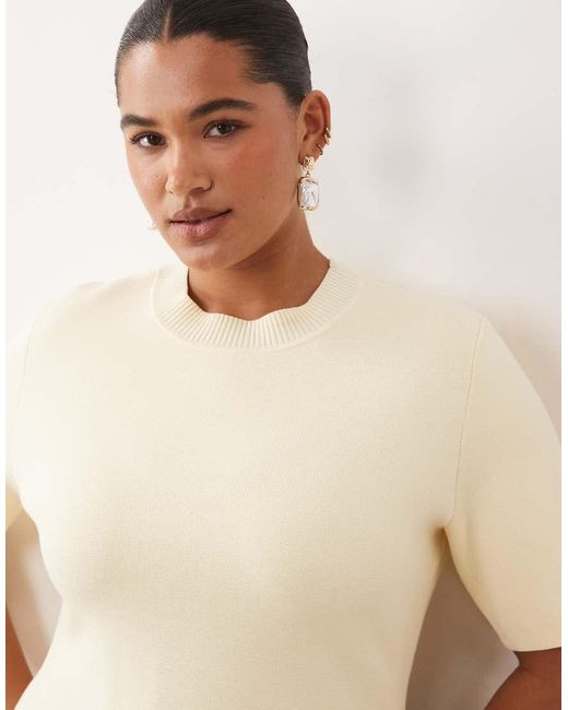 ARRANGE Yellow Curve Knit Short Sleeve Hybrid Midi Dress