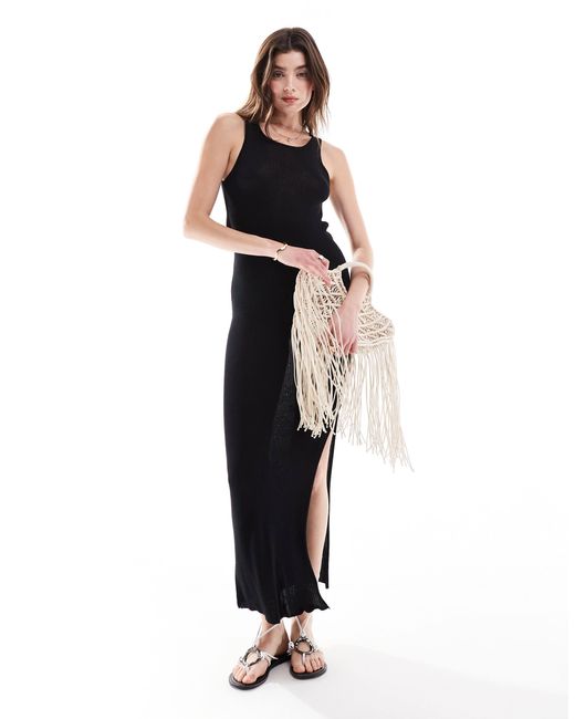 ASOS Black – wadenlanges, ärmelloses strickkleid